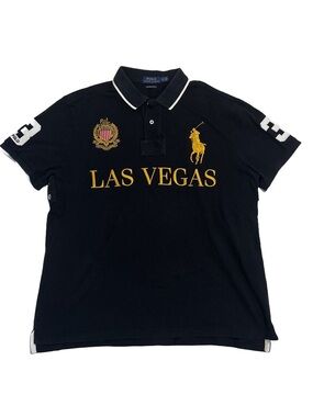 Chief Keef Polo by Ralph Lauren Black Polo Shirt with Gold Las Vegas Embroidery